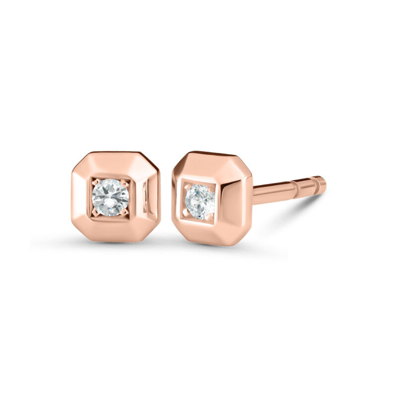 Minimalistische Octagon Diamant Ohrstecker aus 18 Karat (750) recyceltem Roségold mit polierten Facetten